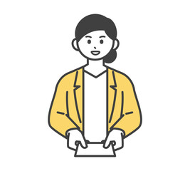 名刺を差し出す若い女性社員ののイラスト素材
