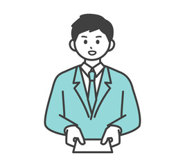 名刺を差し出す若い男性社員ののイラスト素材