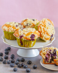 Homemade blueberry muffins with streusel topping