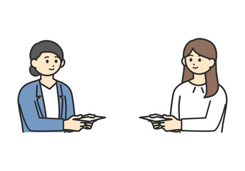 Fototapeta premium 名刺交換をする女性社員のイラスト素材