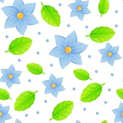 Blue spring flowers seamless pattern. Can be used as easter hunt element for web banners, posters and web pages. Stock vector illustration in cartoon realistic style