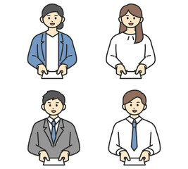 名刺交換をする男性と女性のイラスト素材