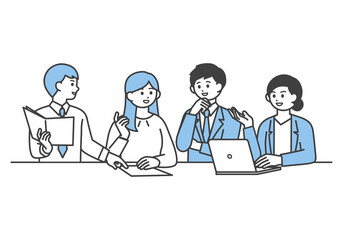 ミーティングをしている男性社員と女性社員のイメージイラスト素材
