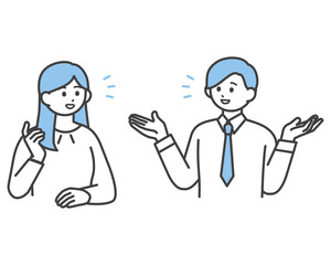 ディスカッションをする男性社員と女性社員のイラスト素材