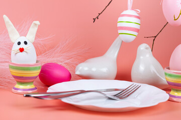 Easter table setting and dinner with  festive decorations