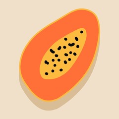 Papaya fruit vector illustration in cartoon style. Healthy nutrition, organic food, vegetarian product.