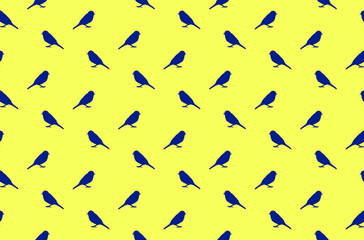 Seamless vector pattern with silhouette of great titmouses