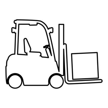 Cargo loading machine forklift truck for lifting box goods in warehouse fork lift loader freight contour outline line icon black color vector illustration image thin flat style