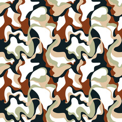Seamless female camouflage repetable pattern moro all over fashion textile military style simple flowy shapes army white maroon black beige modern trendy fashion wallpaper coat texture background