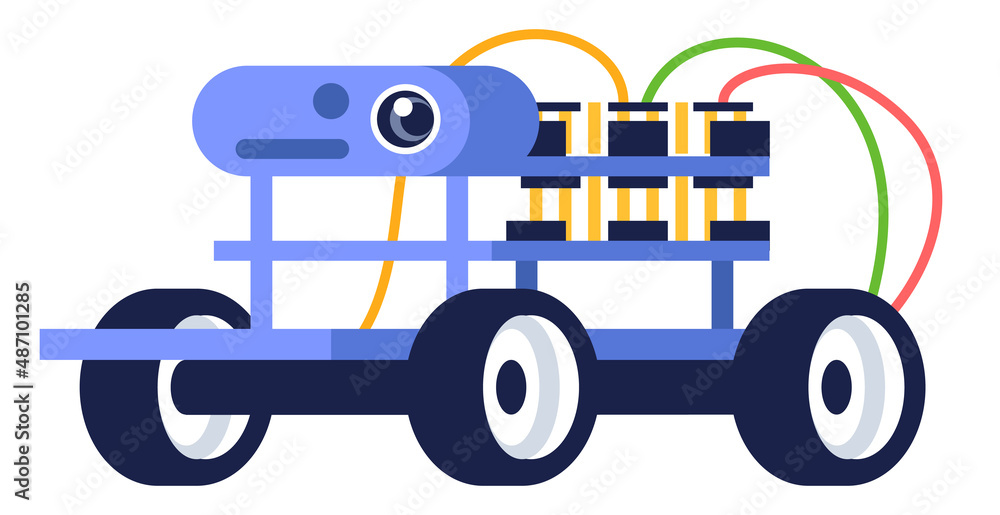 Poster surveillance system semi flat rgb color vector illustration. capturing images and videos. robot desi