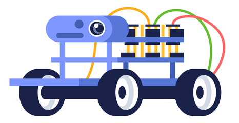 Surveillance system semi flat RGB color vector illustration. Capturing images and videos. Robot design and construction. Autonomous security robot isolated cartoon character on white background