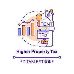 Higher property tax concept icon. Rent payment costs. PPA disadvantage abstract idea thin line illustration. Isolated outline drawing. Editable stroke. Arial, Myriad Pro-Bold fonts used