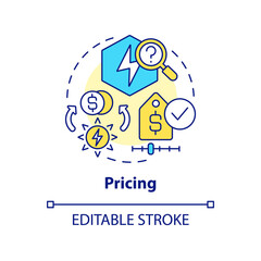 Pricing concept icon. Costs and consumption regulation. Sales of PPA abstract idea thin line illustration. Isolated outline drawing. Editable stroke. Arial, Myriad Pro-Bold fonts used