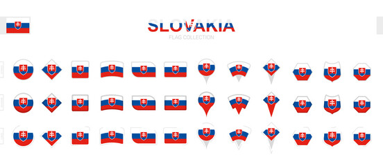 Large collection of Slovakia flags of various shapes and effects.