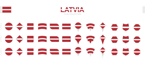 Large collection of Latvia flags of various shapes and effects.