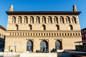 Facade of La Lonja, Renaissance style trading exchange building in the center of Zaragoza, Aragon, Spain, Europe