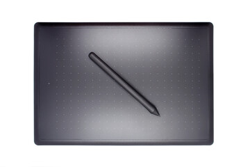 Graphic pen tablet with stylus isolated on white background. USB Gadget for artists and designers.
