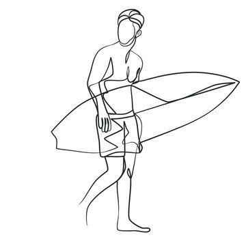 recommend clip art: Continuous line drawing of a surfer with a surfboard