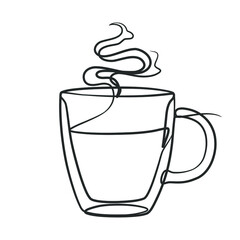 Continuous line drawing a cup of coffee or tea