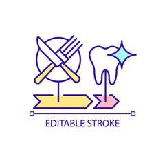 Foods for healthy teeth RGB color icon. Promoting good dental health. Strengthening enamel with nutrition. Isolated vector illustration. Simple filled line drawing. Editable stroke. Arial font used