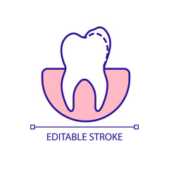 Tooth reshaping RGB color icon. Dental contouring. Teeth trimming. Cosmetic dentistry. Improving shape. Isolated vector illustration. Simple filled line drawing. Editable stroke. Arial font used