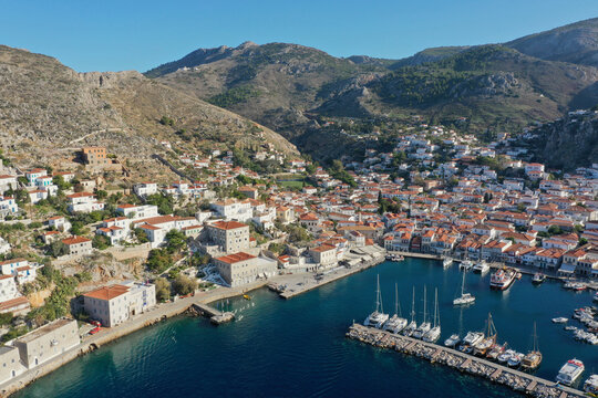 Hydra port in the Saronic Gulf Greece