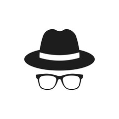 Fedora hat and glasses icon. Vector. Flat design.