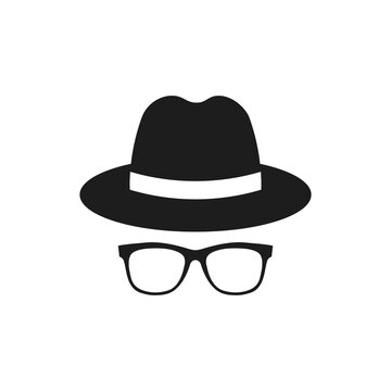 Fedora hat and glasses icon. Vector. Flat design.