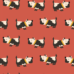 Cute dogs pattern for kids apparel,fabric, textile, nursery decoration,wrapping paper. Red baby background with puppies.