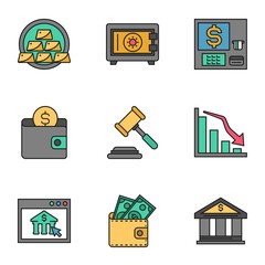 multicolor finance related icons, simple graphic elements for web and mobile