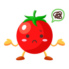 不満気な顔をしたかわいいミニトマトキャラクターのイラスト