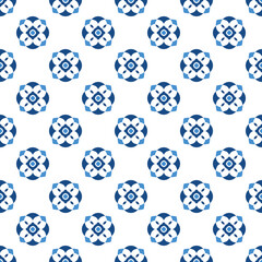 Vector seamless ornamental geometric pattern - blue and white tile texture. Creative tileable endless background. Repeatable minimalistic print