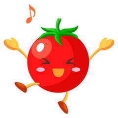 とても喜んでいるかわいいミニトマトのキャラクターのイラスト