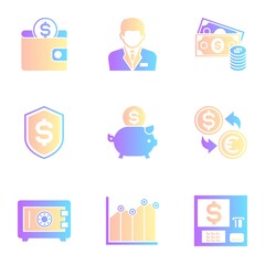 two color gradient finance related icons, simple graphic elements for web and mobile