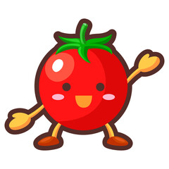 片手を挙げているかわいいミニトマトのキャラクターのイラスト