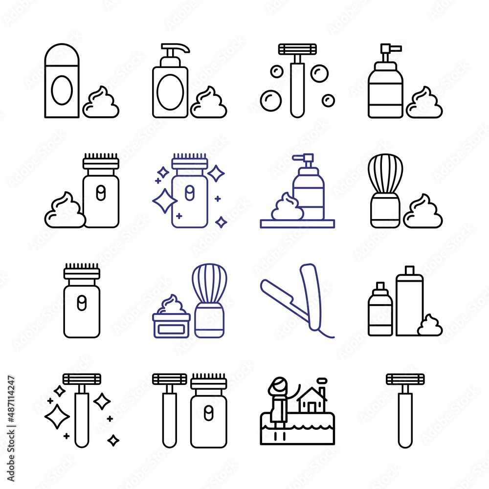 Poster shaving icon set with line icons. modern thin line style. suitable for web and mobile icon. vector i