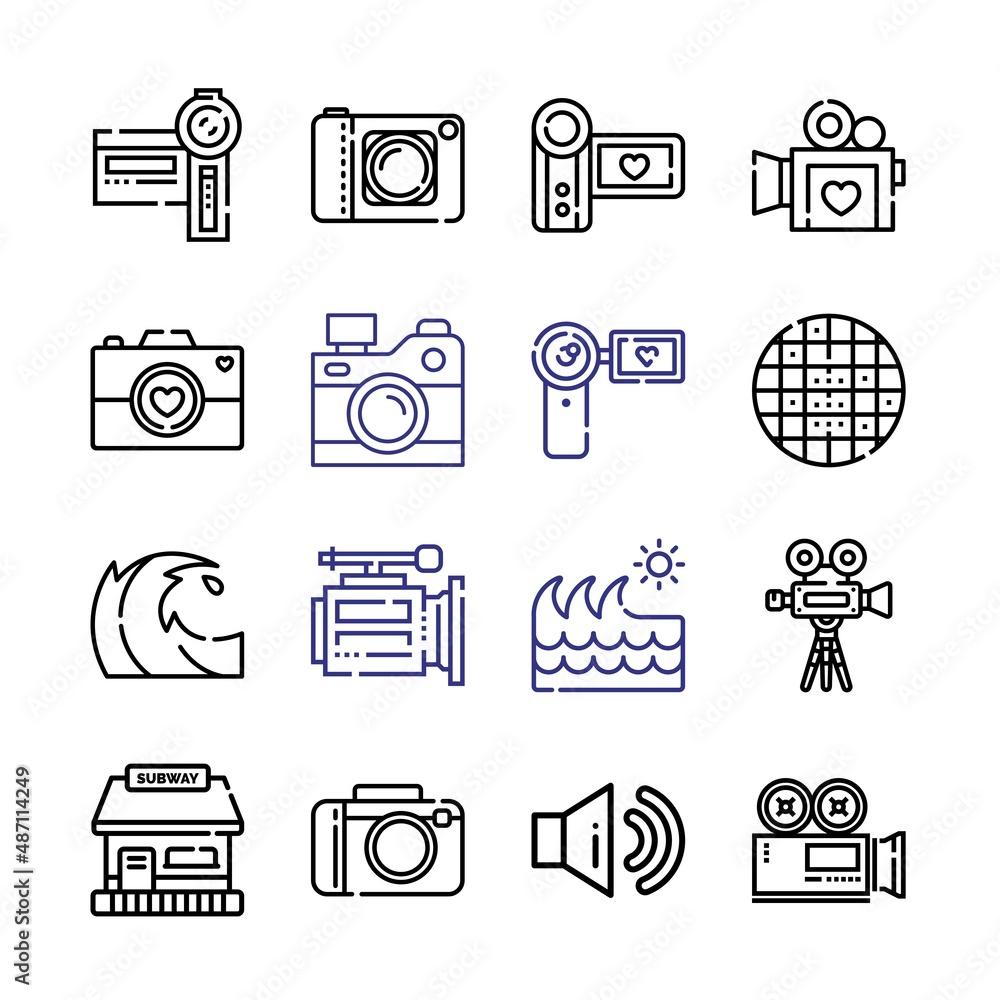 Aufkleber recording icon set with line icons. modern thin line style. suitable for web and mobile icon. vector