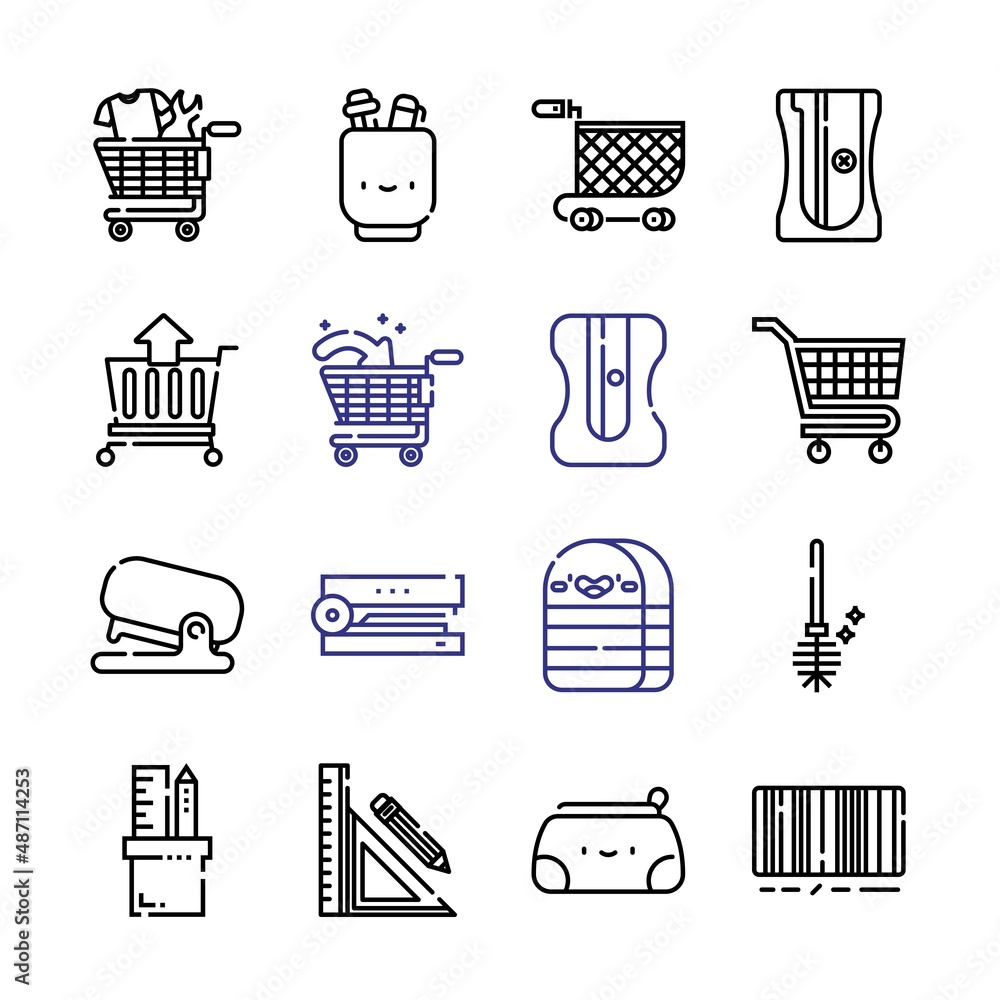 Aufkleber supplies icon set with line icons. modern thin line style. suitable for web and mobile icon. vector 
