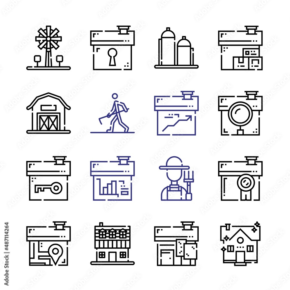 Aufkleber village icon set with line icons. modern thin line style. suitable for web and mobile icon. vector i