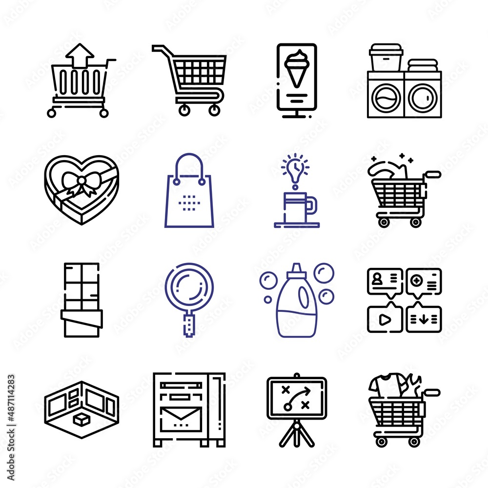 Poster advertising icon set with line icons. modern thin line style. suitable for web and mobile icon. vect