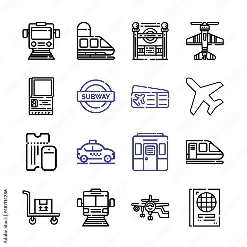 Poster passenger icon set with line icons. modern thin line style. suitable for web and mobile icon. vector