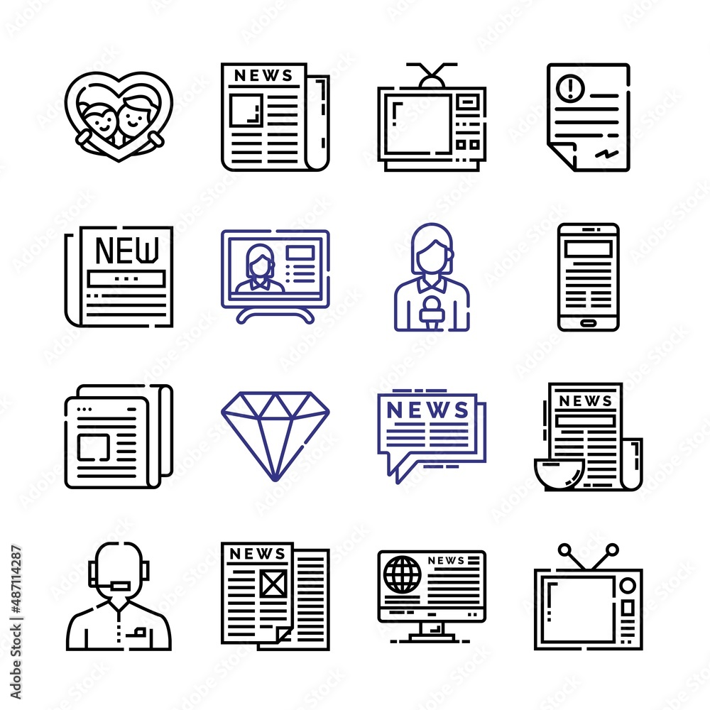 Poster headline icon set with line icons. modern thin line style. suitable for web and mobile icon. vector 