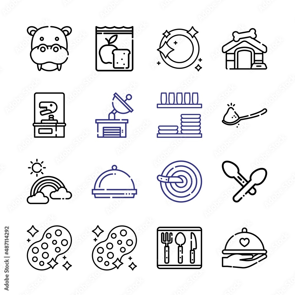 Poster dish icon set with line icons. modern thin line style. suitable for web and mobile icon. vector illu