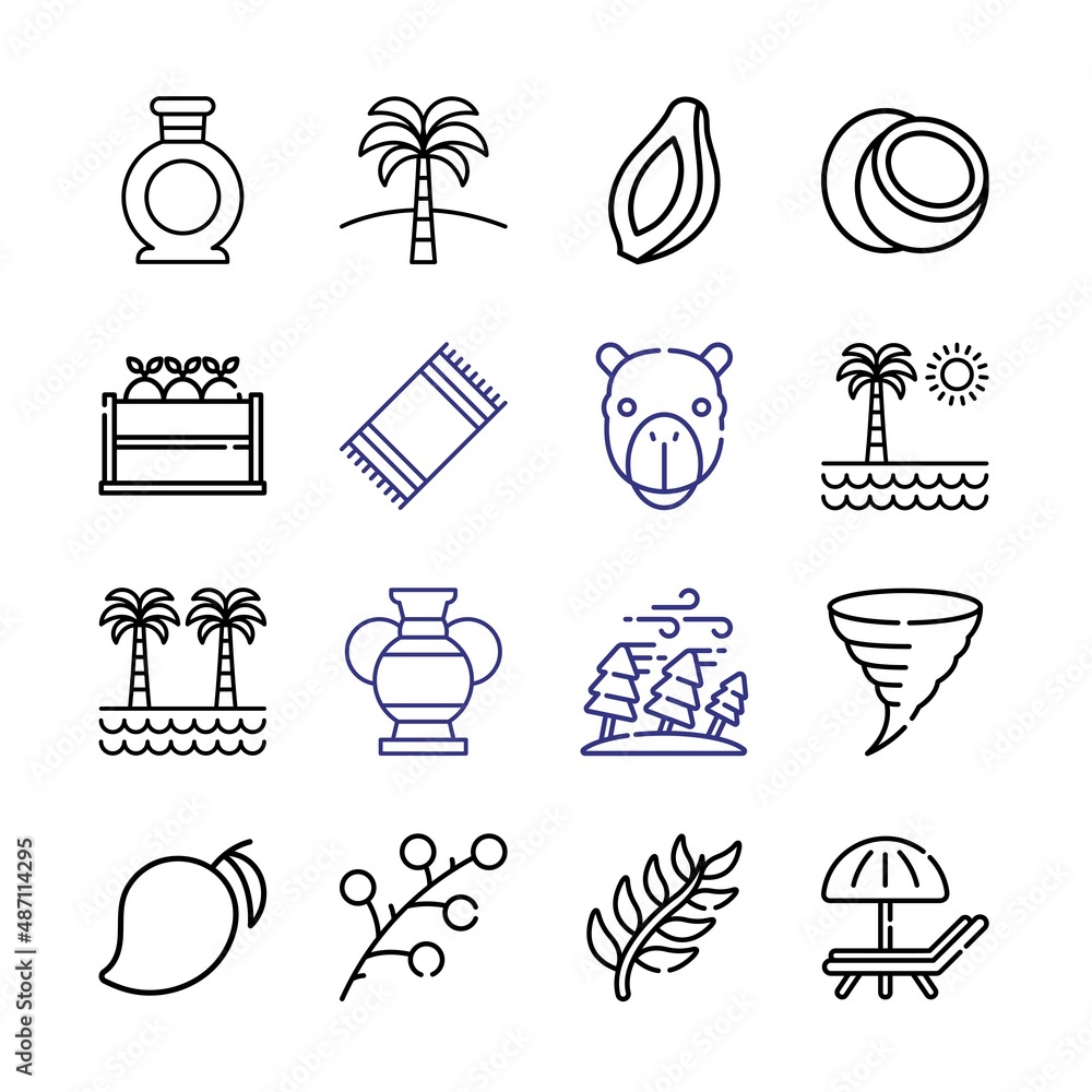 Poster tropical icon set with line icons. modern thin line style. suitable for web and mobile icon. vector 