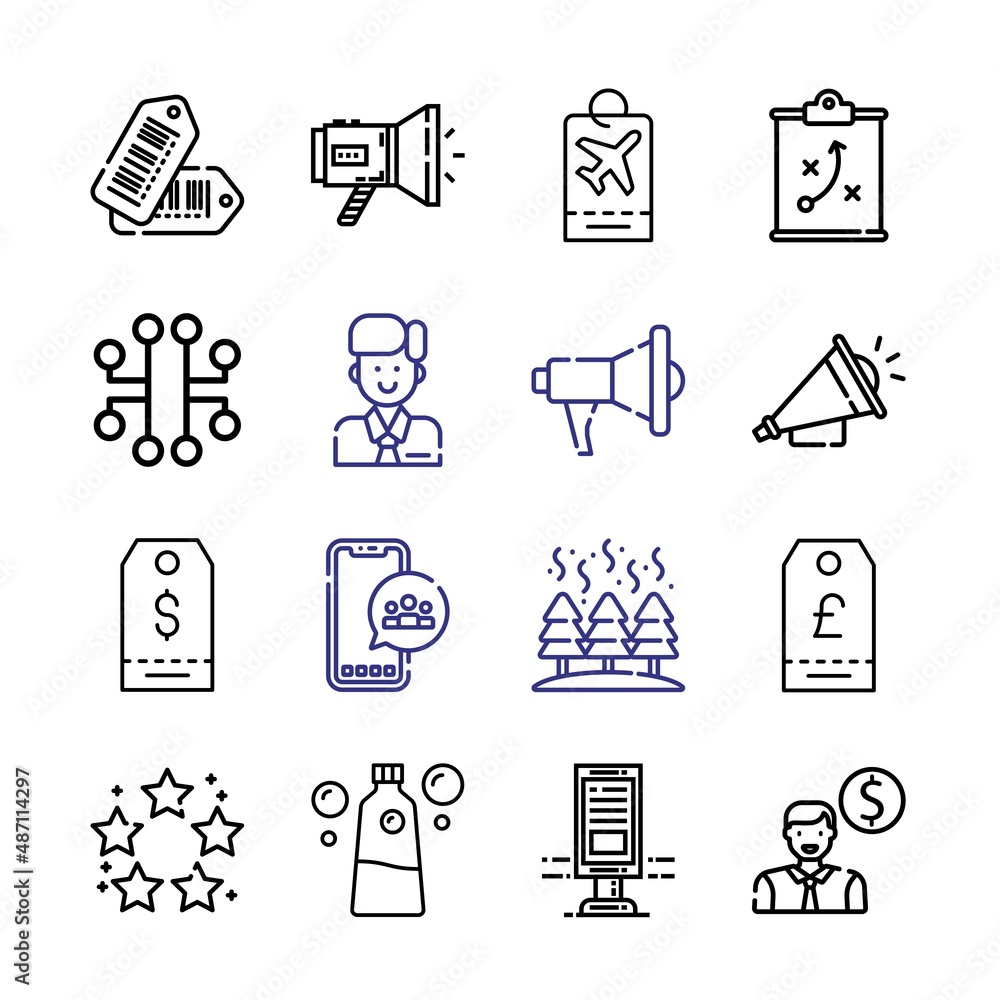 Poster promotion icon set with line icons. modern thin line style. suitable for web and mobile icon. vector