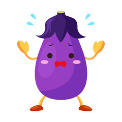 焦っているかわいいナスビのキャラクターのイラスト