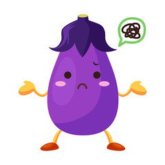 不満気な顔のかわいいナスビのキャラクターのイラスト