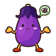 不満気な顔のかわいいナスビのキャラクターのイラスト