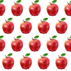 Illustration realism seamless pattern fruit apple red color on a white isolated background. High quality illustration