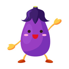 片手を挙げているかわいいナスビのキャラクターのイラスト